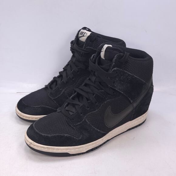 Nike Sky High Hidden Wedge Lace Up Shoe Womens Size 6.5 644877-001 Black White - Picture 1 of 10